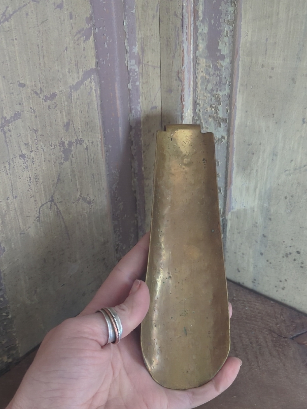 Antique Brass Shoehorn With Curved Handle and Patina 1800s Vintage - Picture 2 of 6